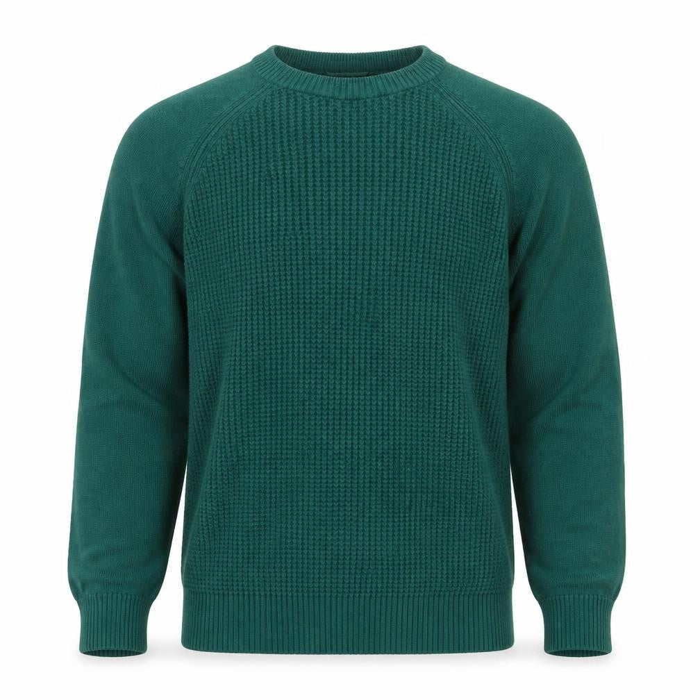 MO Casual Men's Green Waffle-Knit Cotton Pullover Jumper Size M
