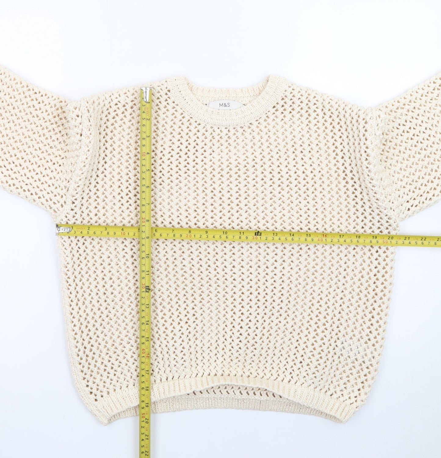 Marks and Spencer Women’s Ivory Open-Knit Cotton Jumper Size S
