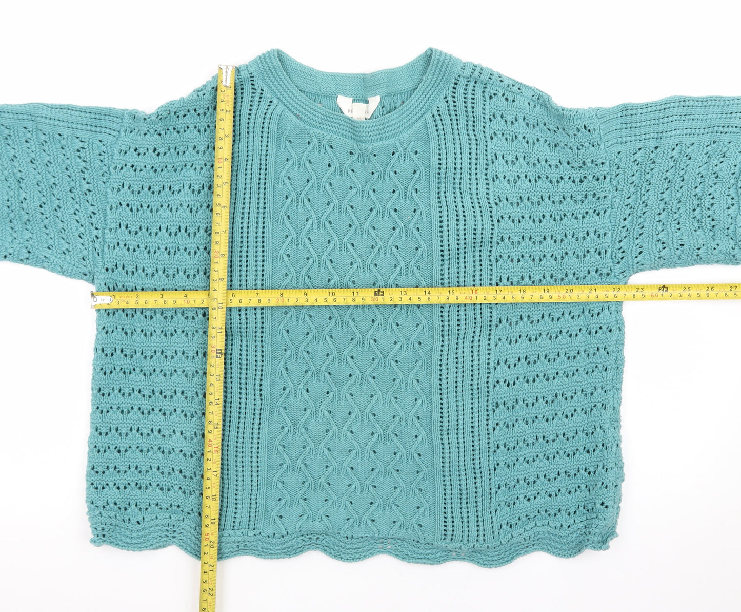 Marks and Spencer Women Green Cotton Short Sleeve Knit Jumper Size 14