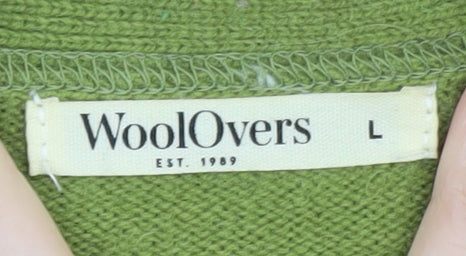 WoolOvers Women Green L Cardigan V-Neck Long Sleeve Wool Blend