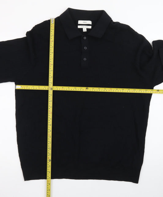 Marks and Spencer Men’s Black 2XL Collared Henley Jumper