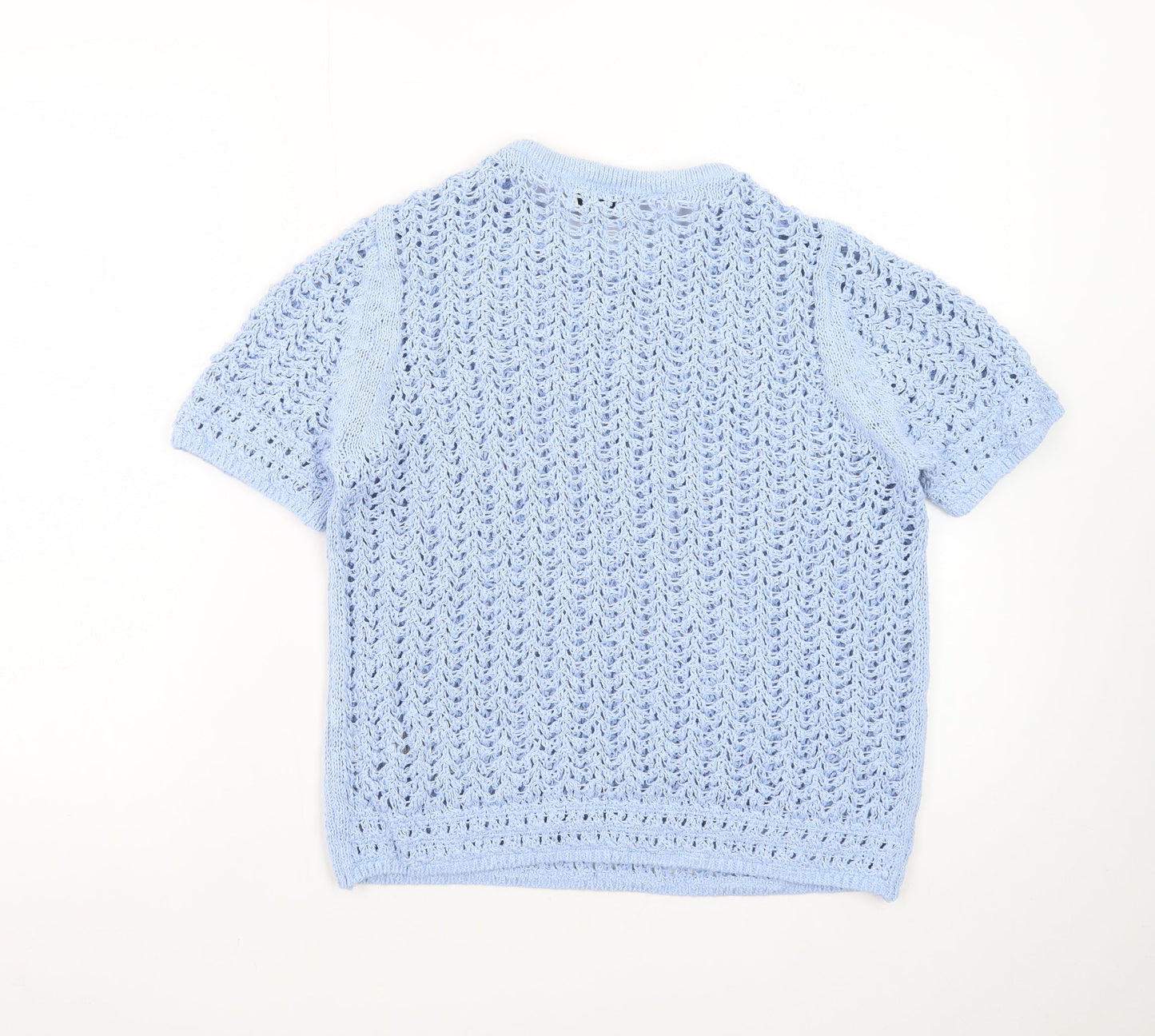 Marks and Spencer Women's Blue Open Knit Short Sleeve Jumper M