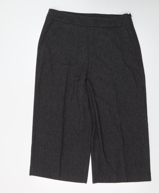 Marks and Spencer Womens Grey Wide-Leg Cropped Trousers Size 16