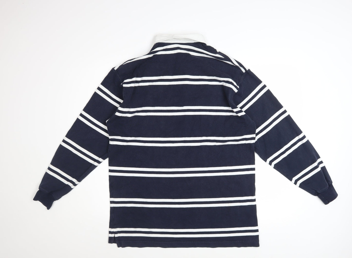 Marks and Spencer St Michael Men's Blue Striped Long Sleeve Polo M