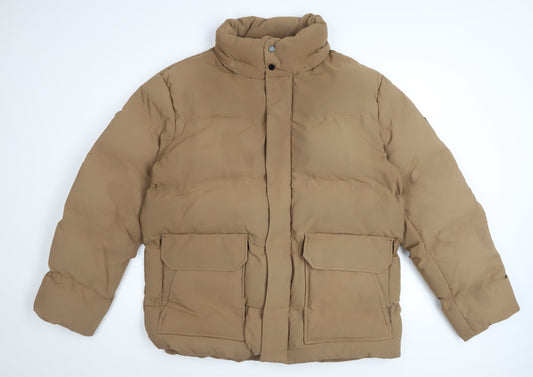 DKNY Men's Brown L Puffer Jacket Polyester Insulated Winter Coat