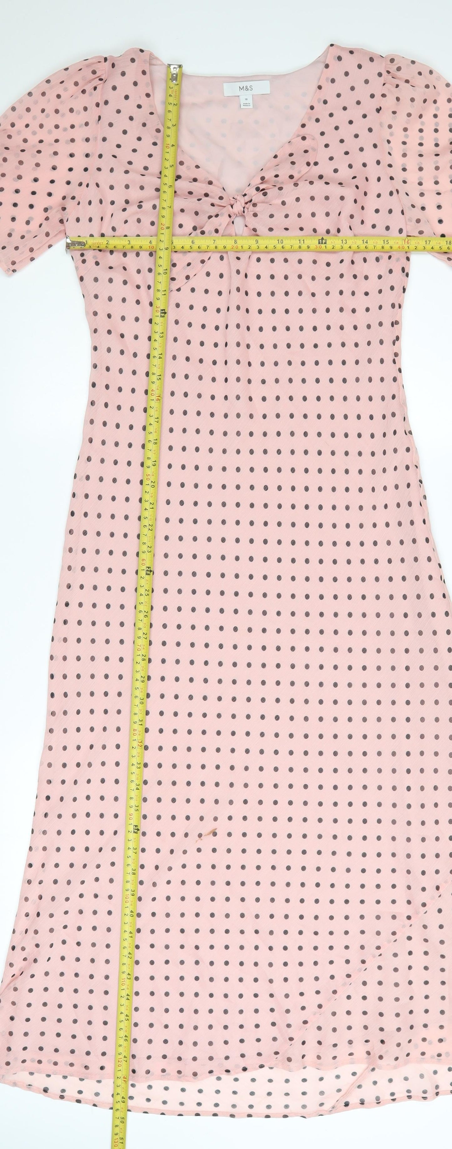 Marks and Spencer Women Pink Polka Dot Bow Midi Dress Size 10