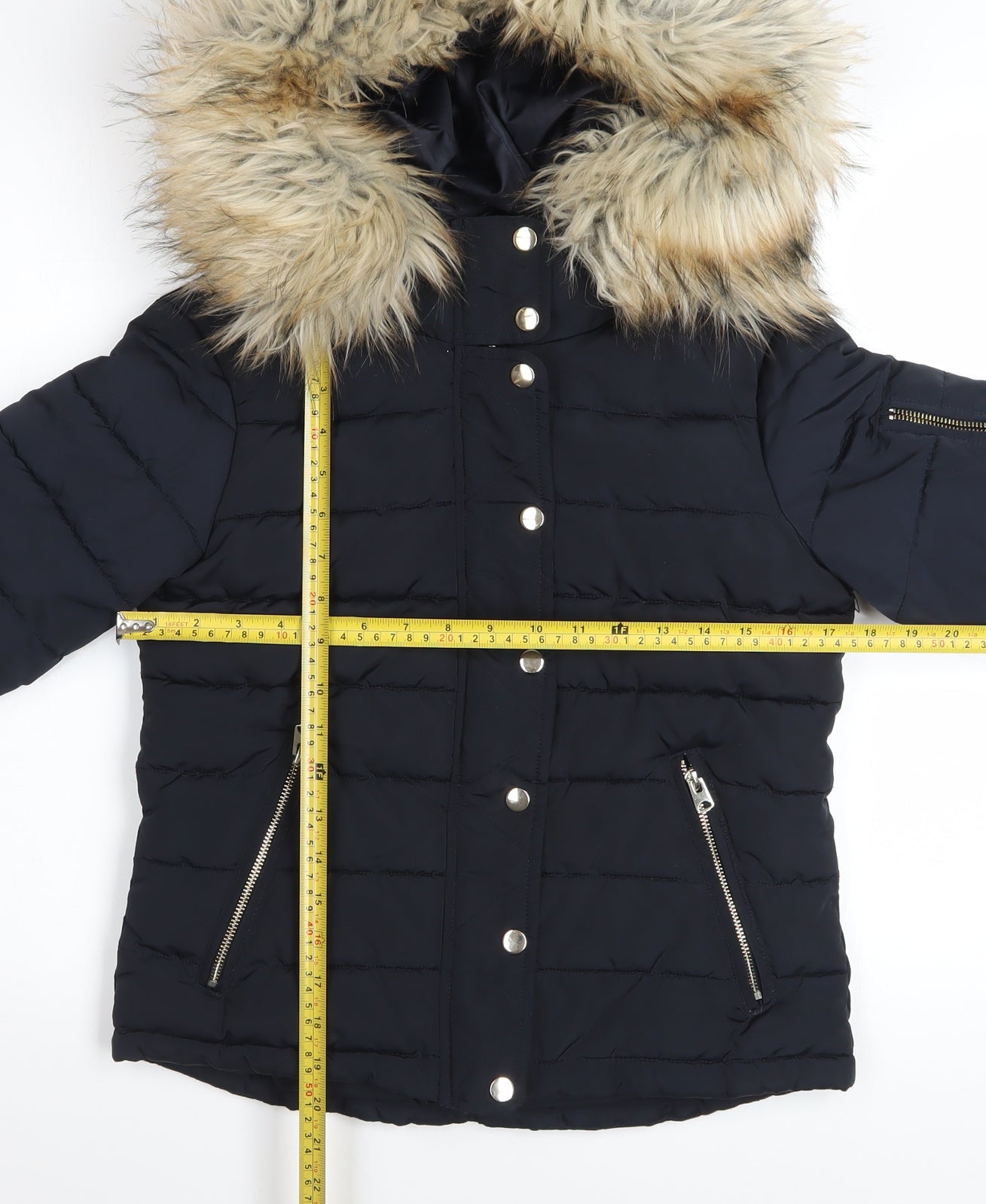 Topshop Women's Black Faux Fur Hooded Puffer Jacket Size 8