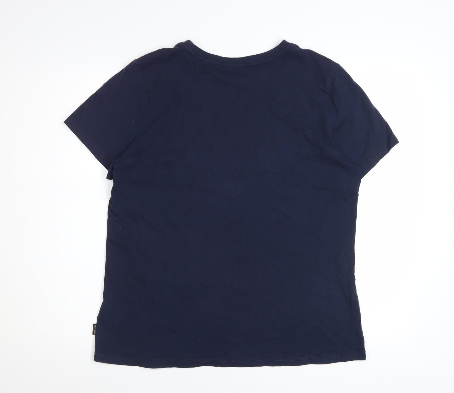 Superdry Women Blue Basic Crew Neck T-Shirt Size 16