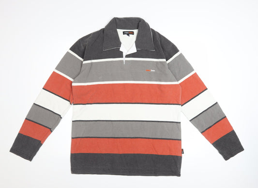 Clarion Men's Multicoloured Striped Long Sleeve Polo Shirt XL