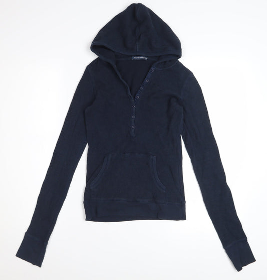 Brandy Melville Women Navy Henley Hoodie  One Size Cotton Blend Casual