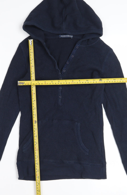 Brandy Melville Women Navy Henley Hoodie  One Size Cotton Blend Casual