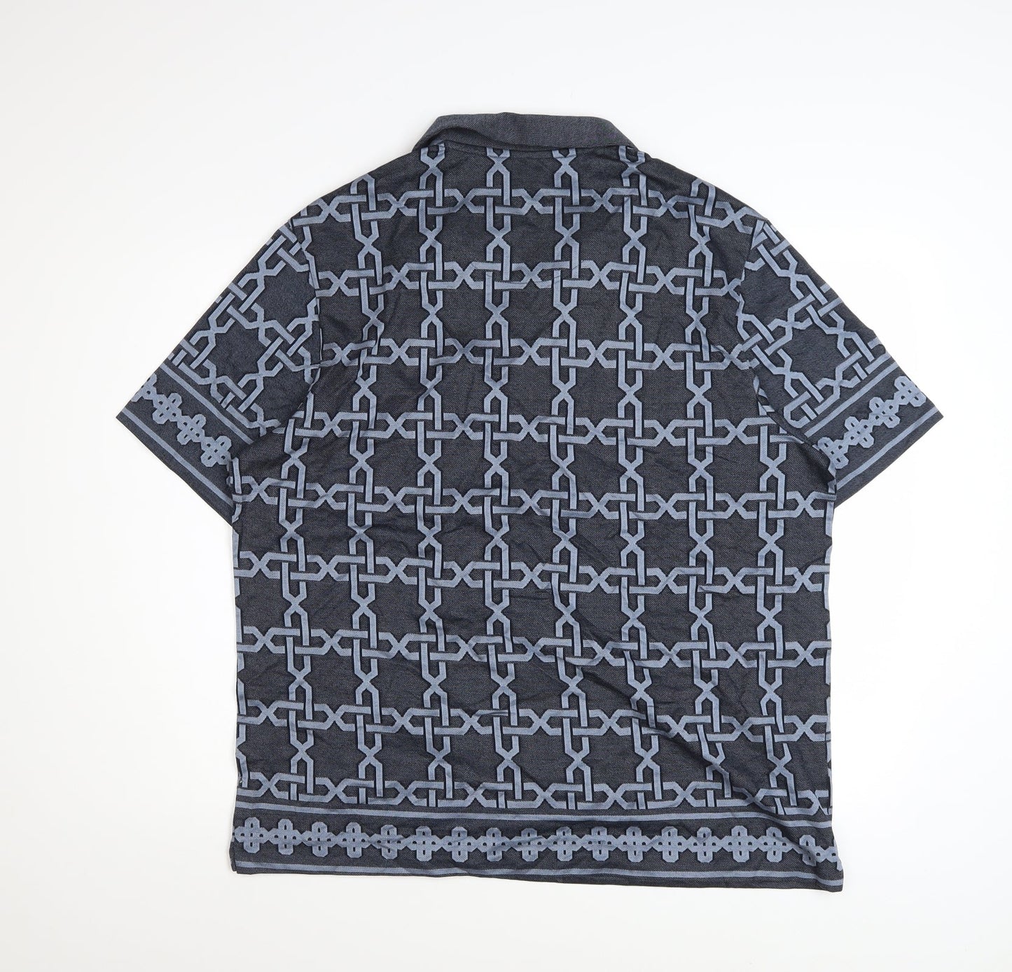 Marks and Spencer Autograph Men's Blue Geometric Cotton Polo Shirt Size L