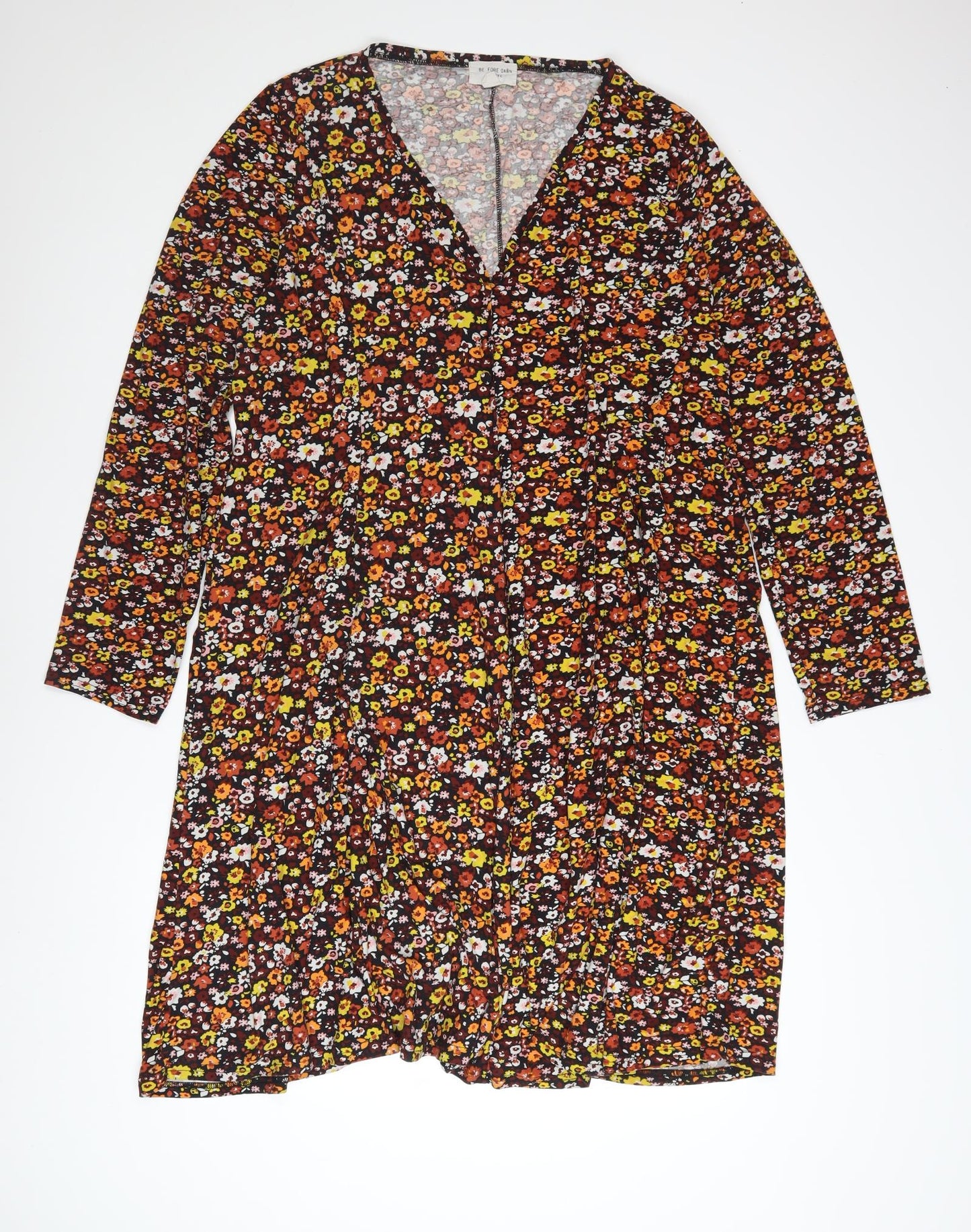 Before Dawn Curve Floral V-Neck Long Sleeve Skater Dress Size 22 Women Multicoloured
