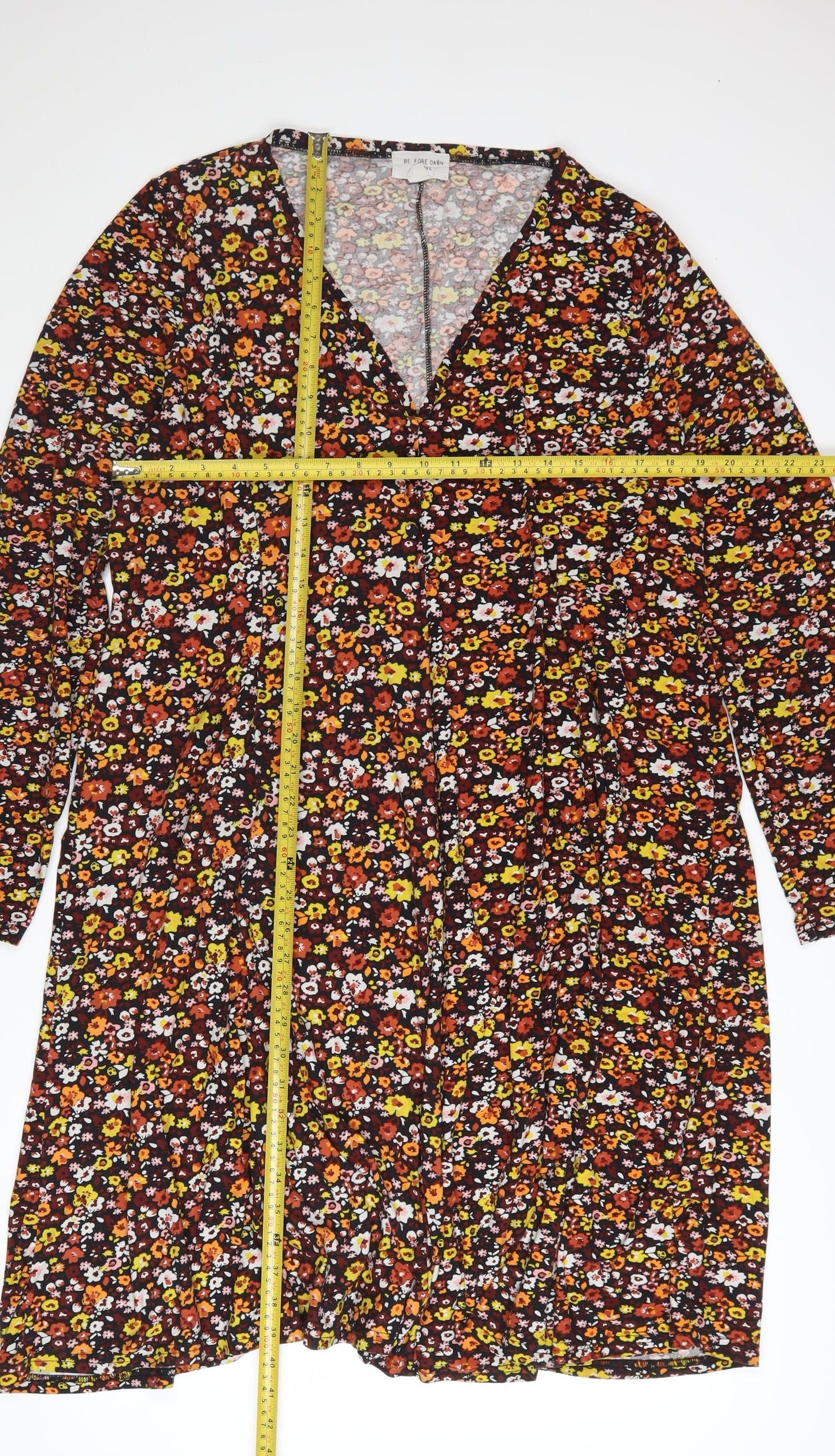 Before Dawn Curve Floral V-Neck Long Sleeve Skater Dress Size 22 Women Multicoloured