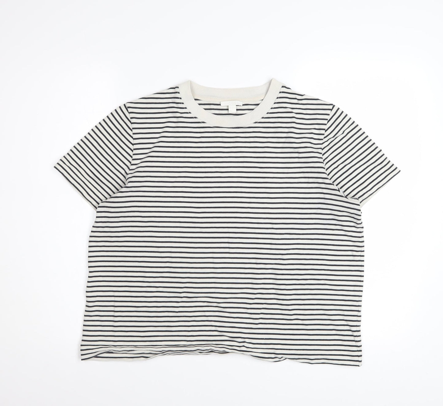 COS Women White Striped Cotton Short Sleeve T-Shirt Size 14