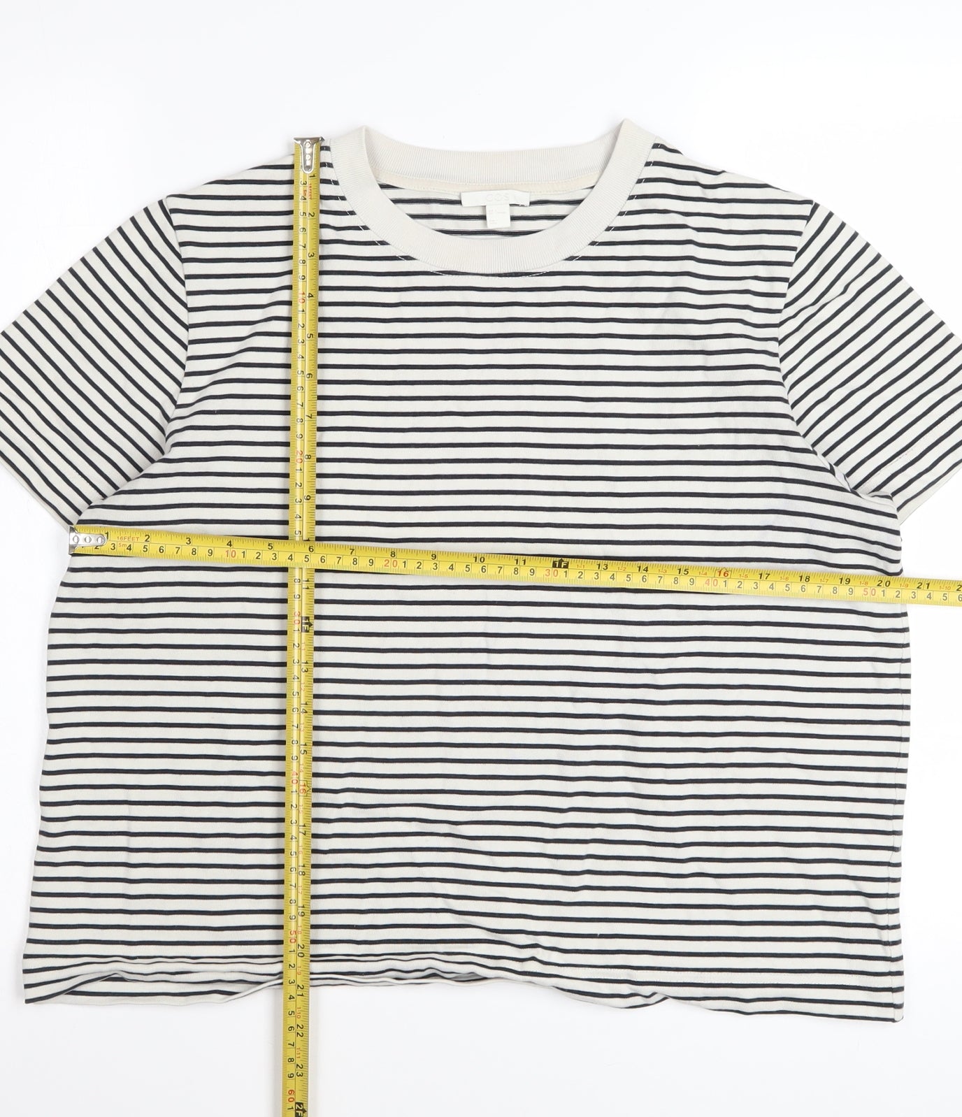 COS Women White Striped Cotton Short Sleeve T-Shirt Size 14