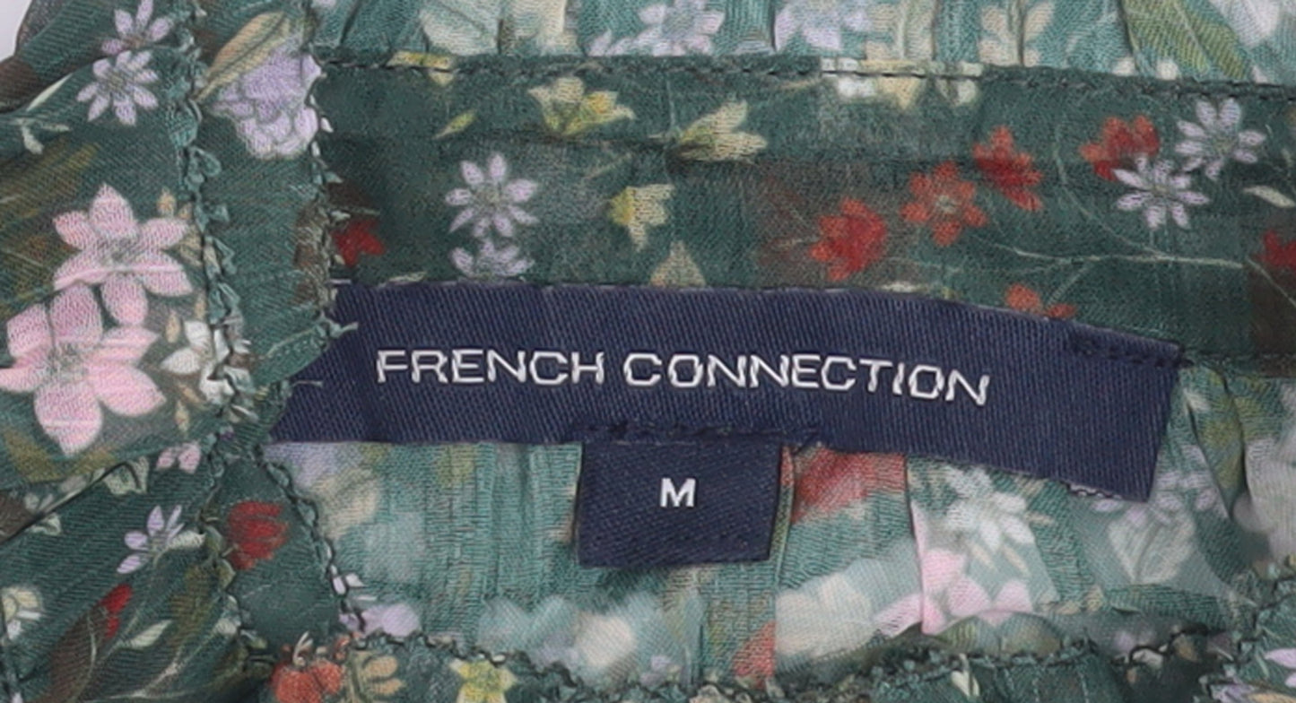 French Connection Women's Green Floral Ruffle Chiffon Blouse Size M
