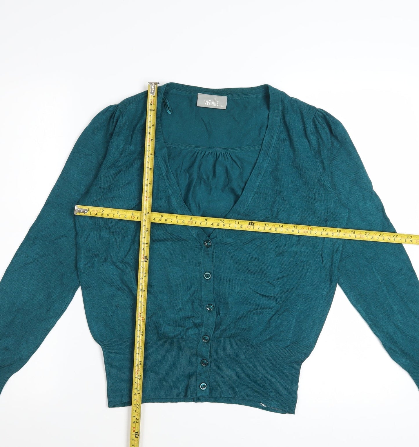 Wallis Women Green Size 14 V-Neck Button Cardigan Jumper