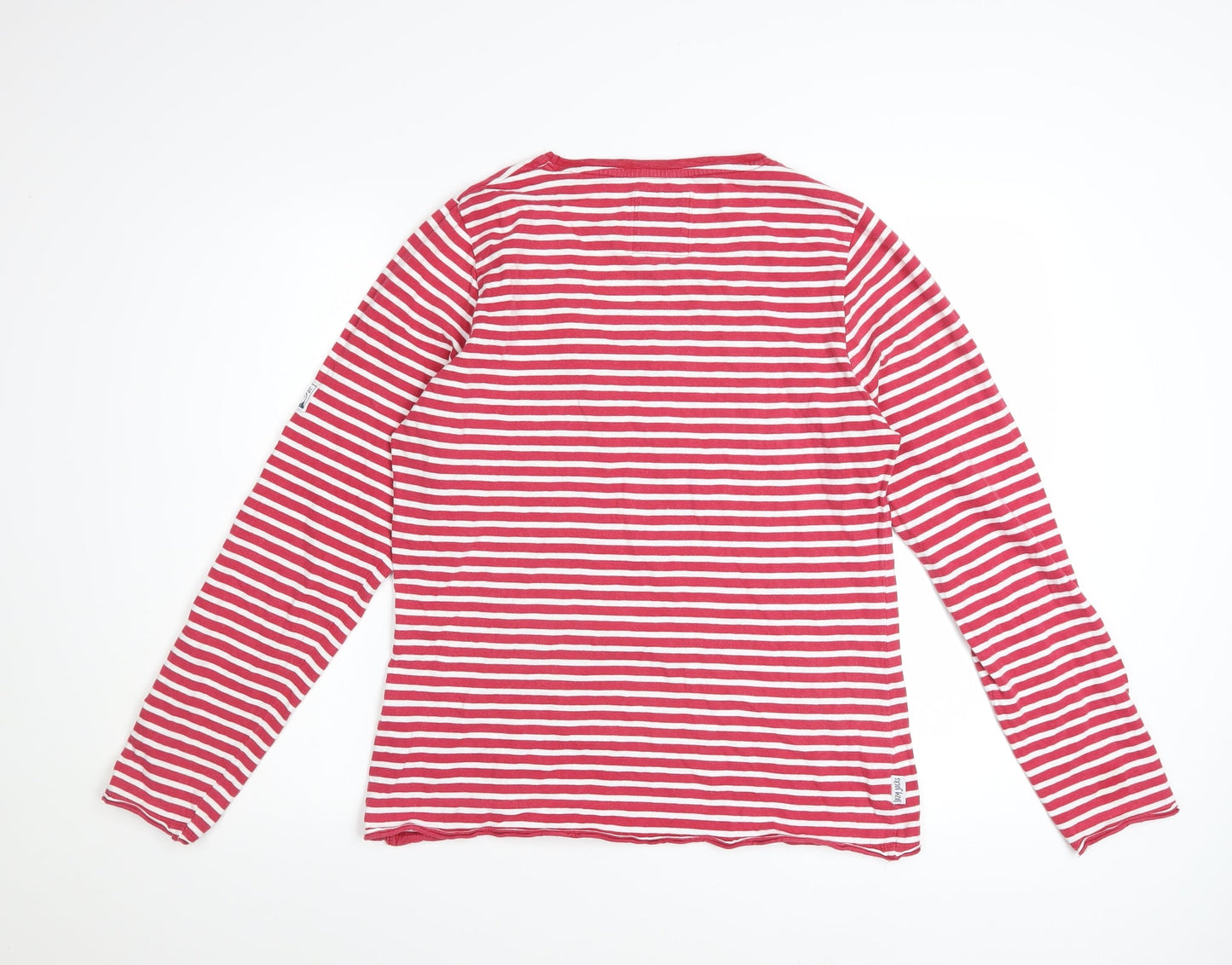 Lazy Jacks Women's Red White Striped Cotton Long Sleeve T-Shirt Size L