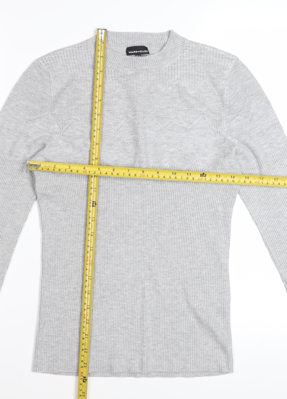 Warehouse Women Grey Crew Neck Knit Jumper Size 14 Regular