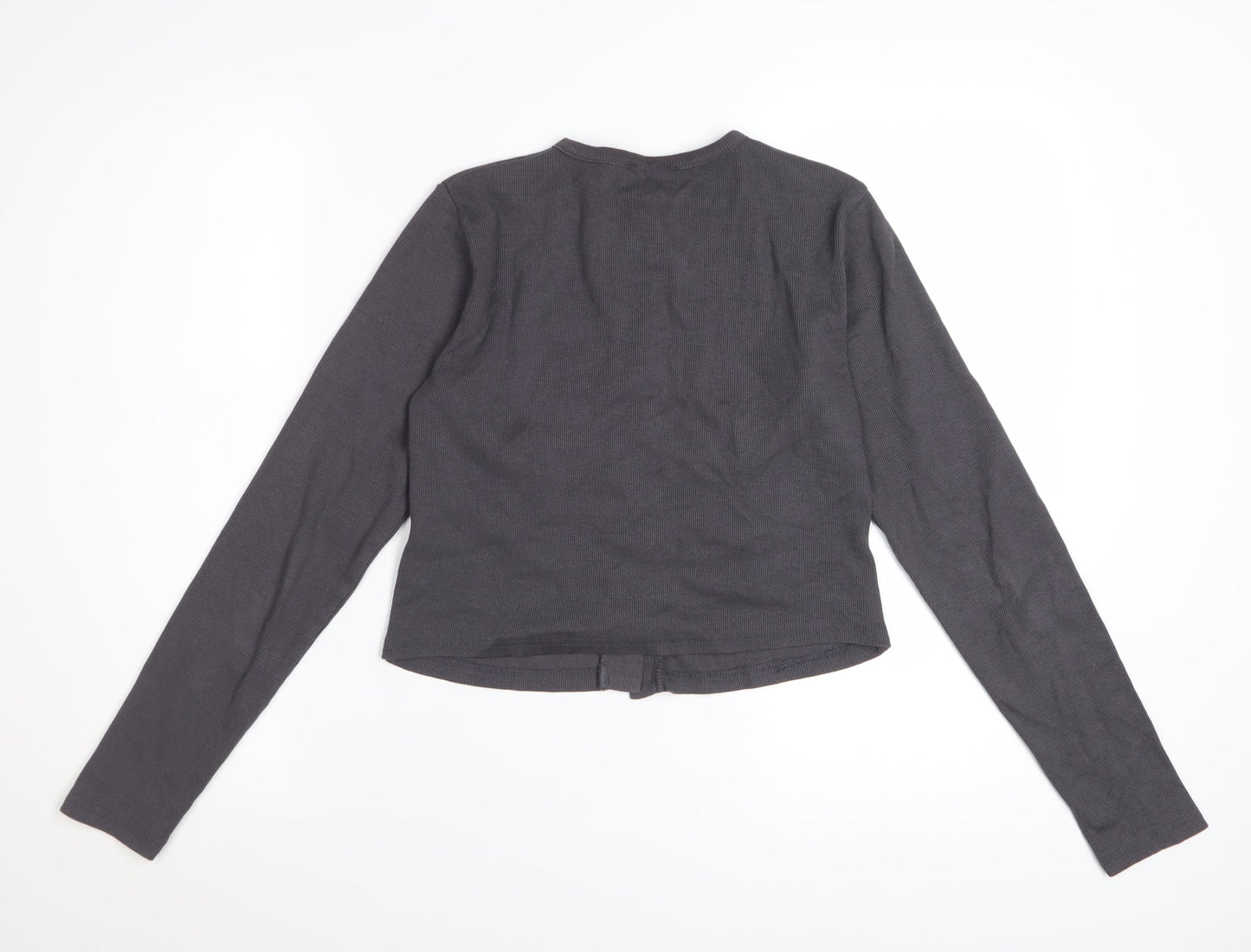 Rising Womens Grey Button-Up Long Sleeve Jersey Cotton Top Size M