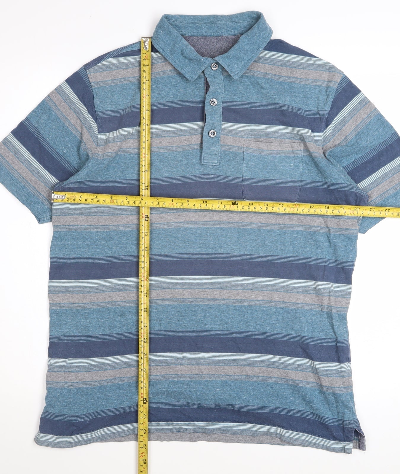 Marks and Spencer Men's Blue Striped Cotton Polo Shirt Medium