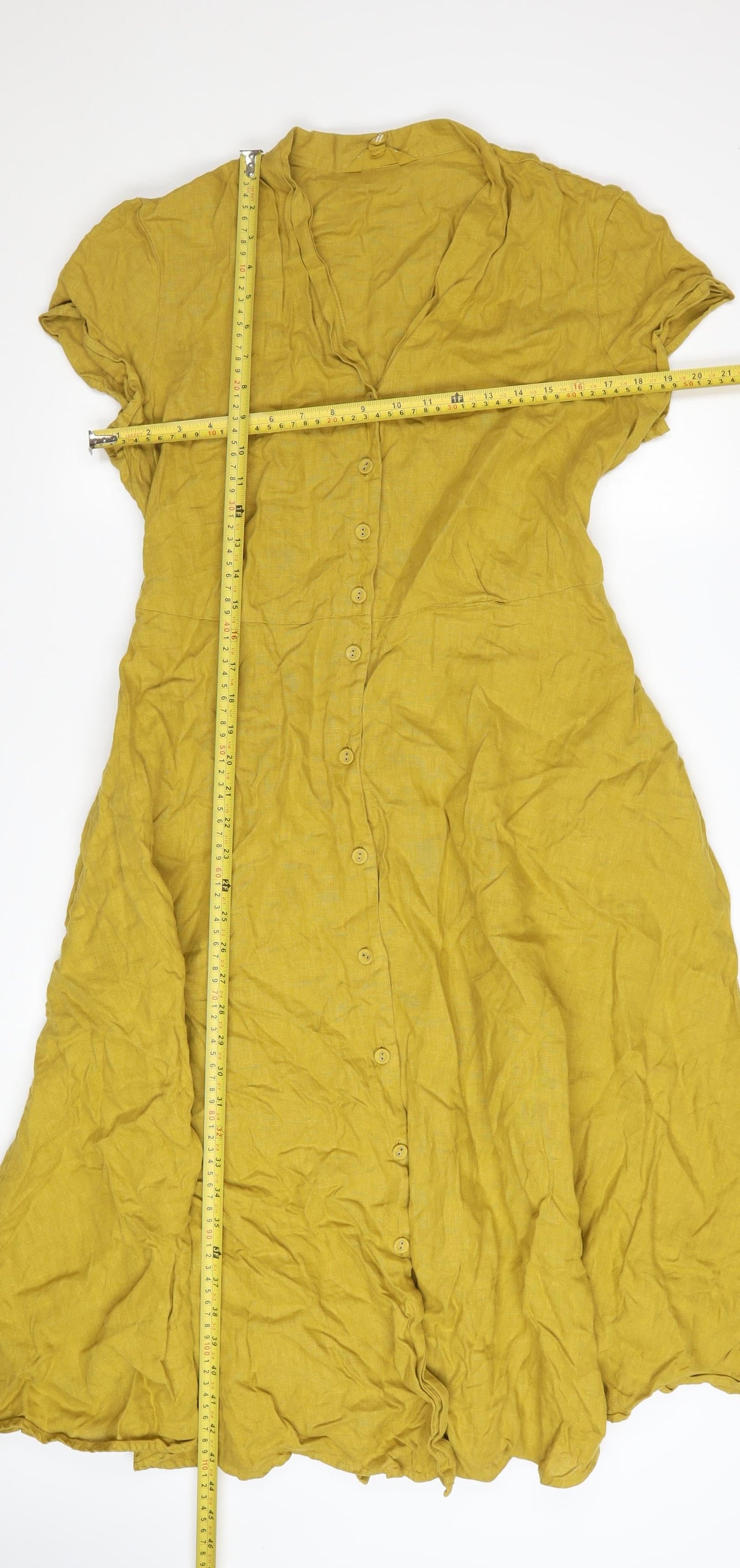Seasalt Cornwall Women’s Yellow Linen Midi Shirt Dress Size 14