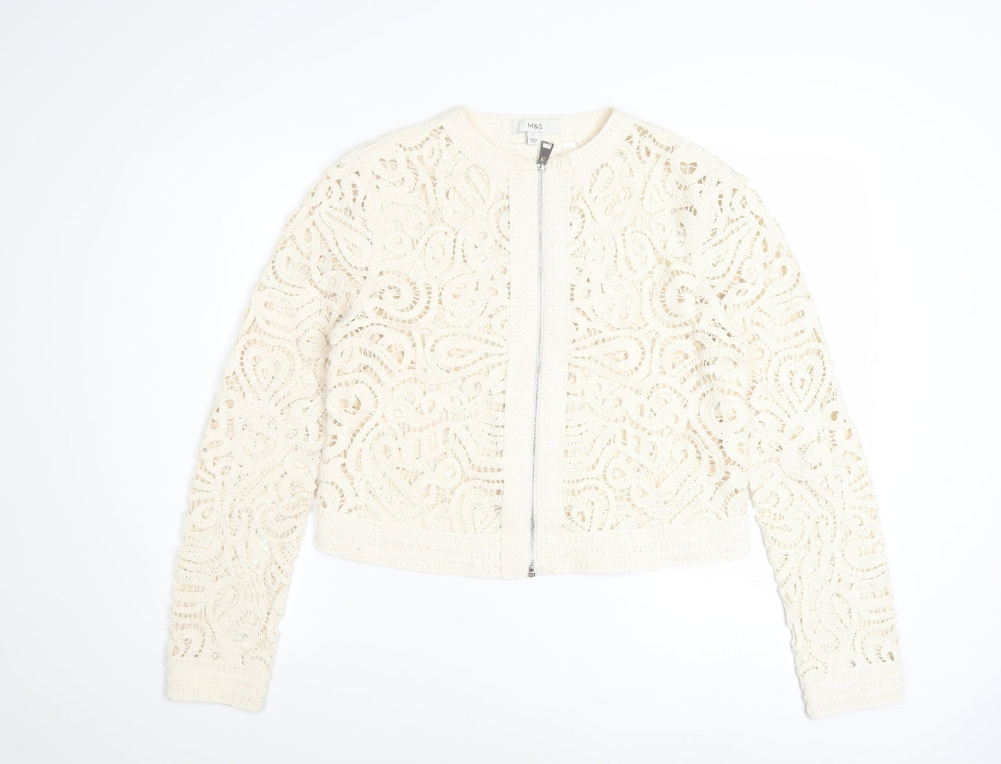 Marks and Spencer Women Ivory Crochet Zip Cardigan S