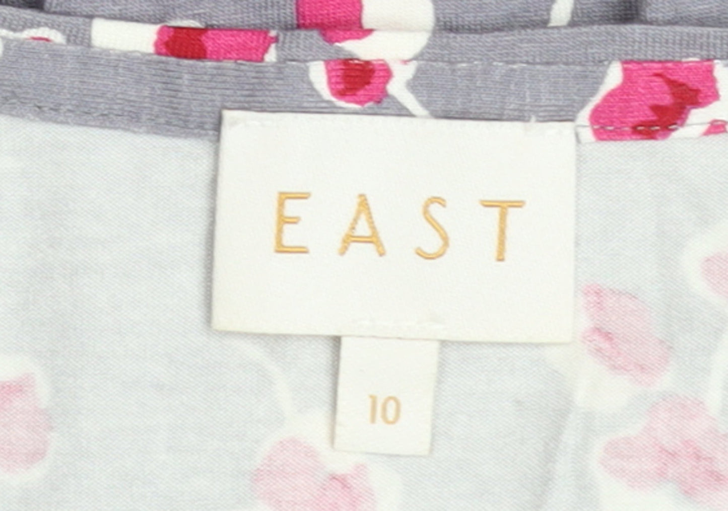EAST Women Grey Floral Ruched V-Neck Knee Length Wrap Dress Size 10