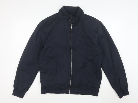 Next Men's Navy Blue Bomber Jacket Size M Full Zip Cotton Blend