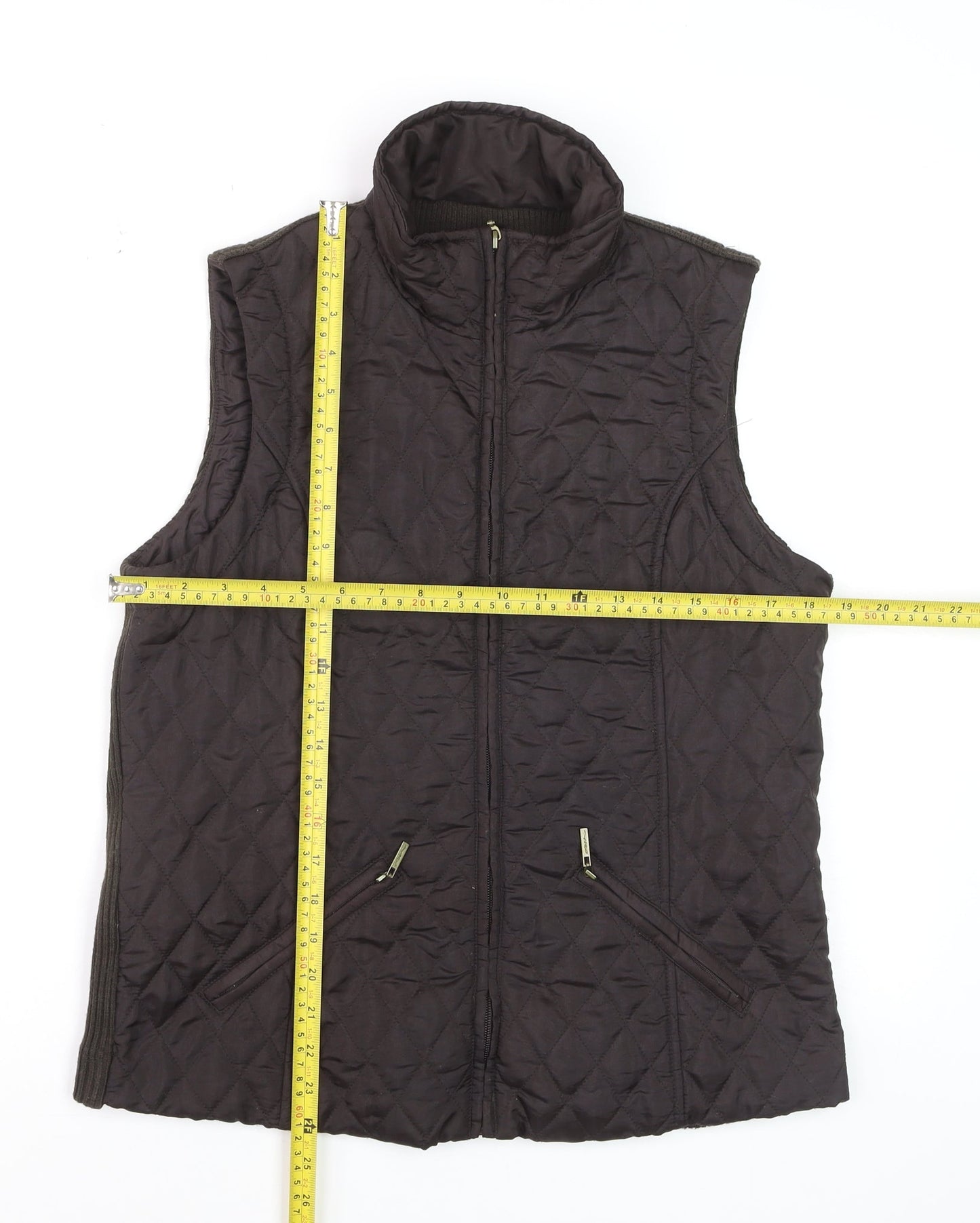 Dash Womens Brown Quilted Waistcoat Gilet Size 12 Zip Pockets