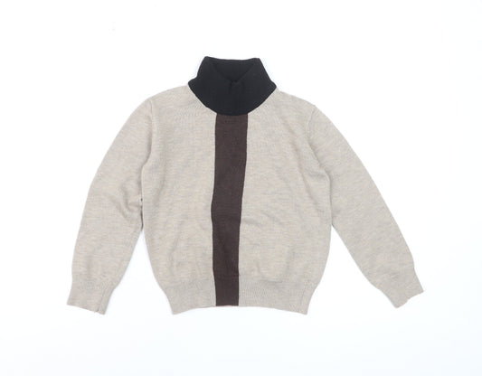 Harper James Boys Beige Roll Neck Jumper Size 7 Wool Blend Winter Knit