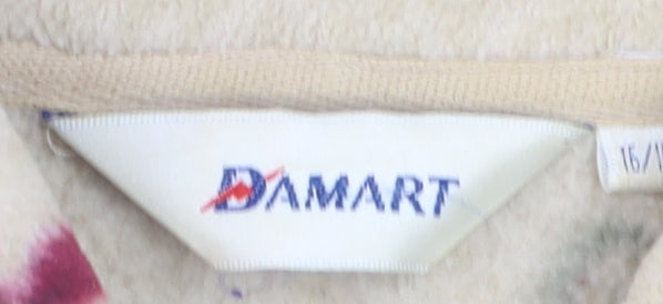 Damart Women Beige Floral Fleece Jacket Size 16 Button Front