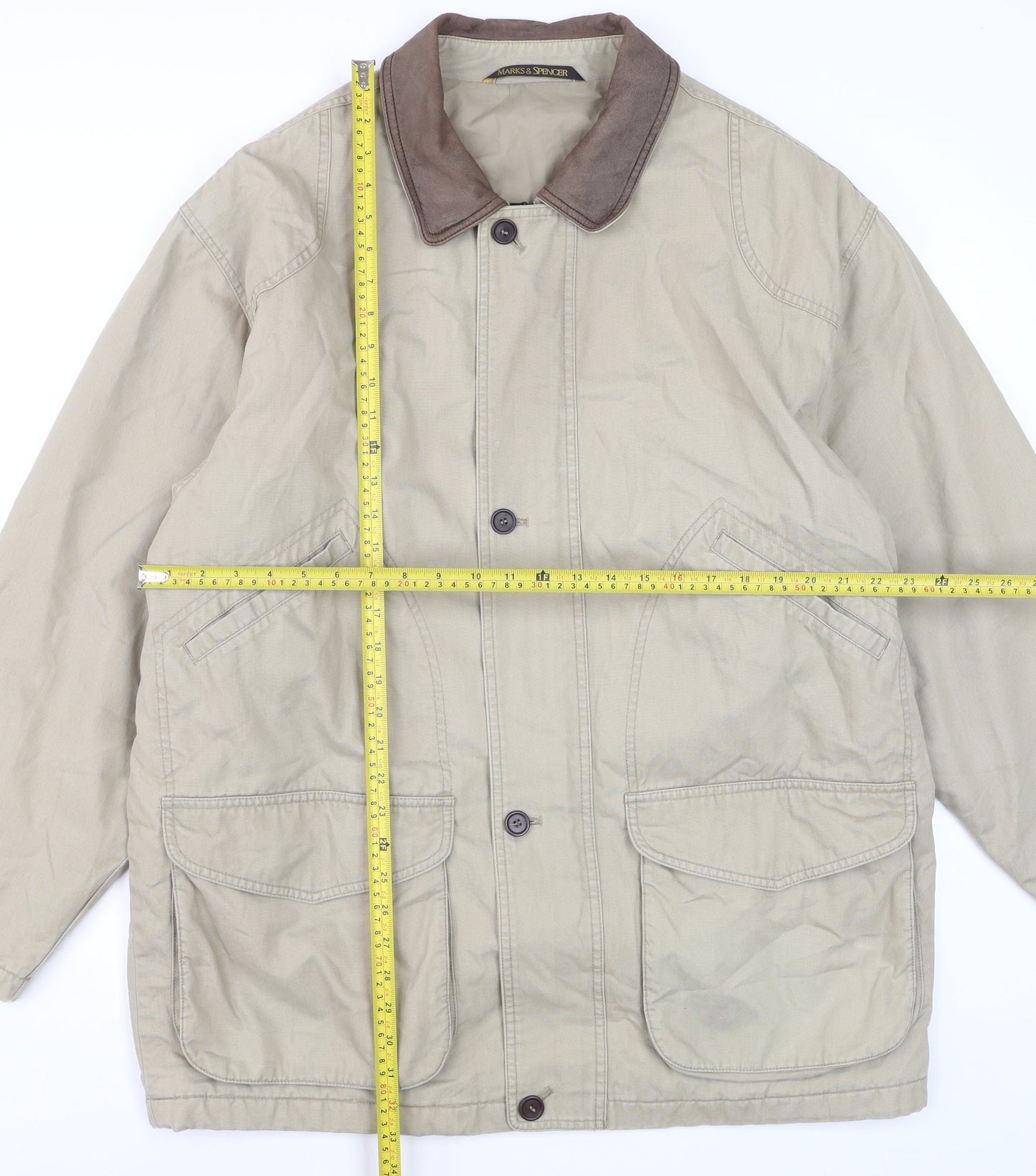 Marks and Spencer Men's Beige Cotton Lined Jacket Size L