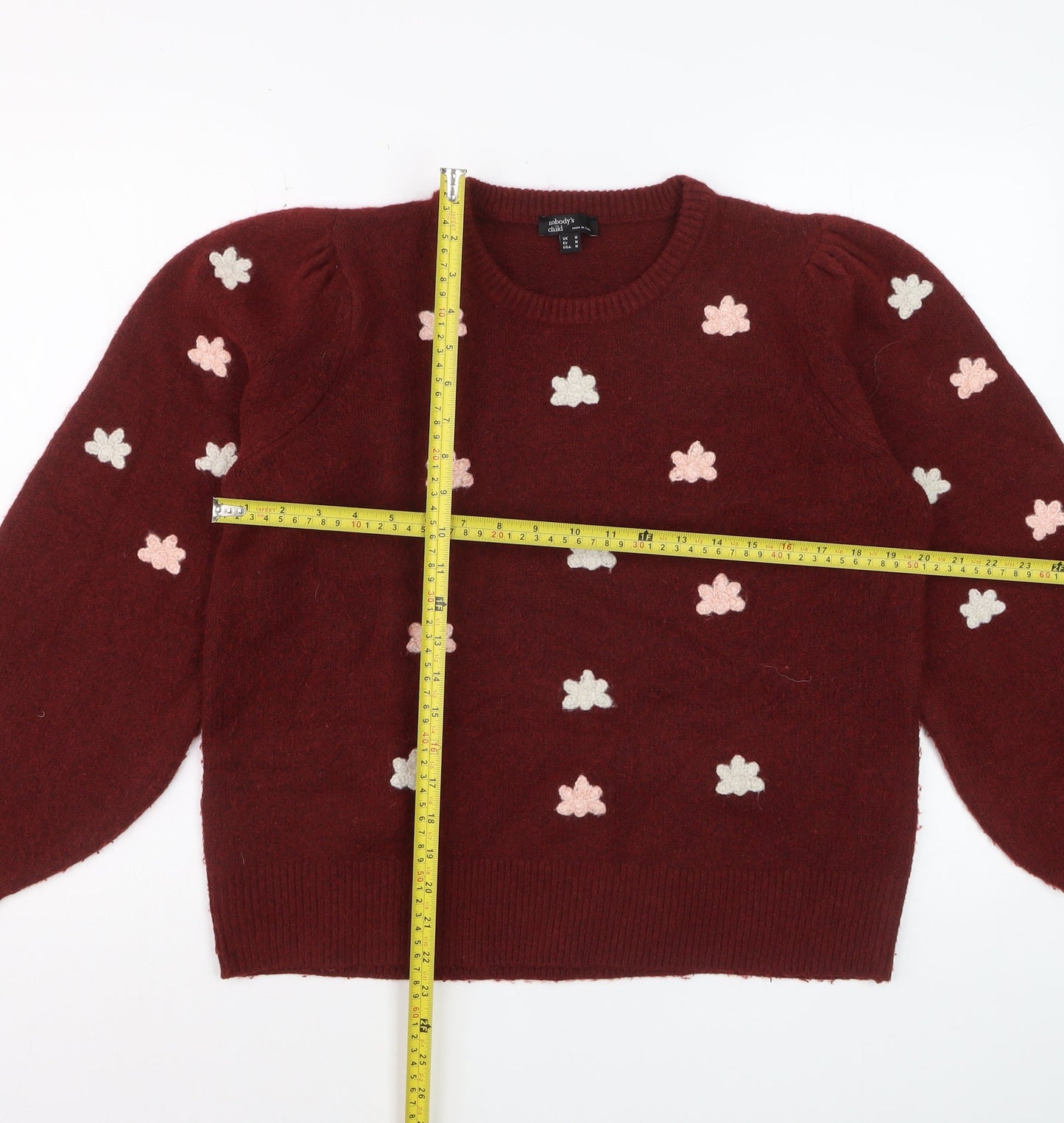Nobody's Child Women's Red Flower Embroidered Knit Jumper M
