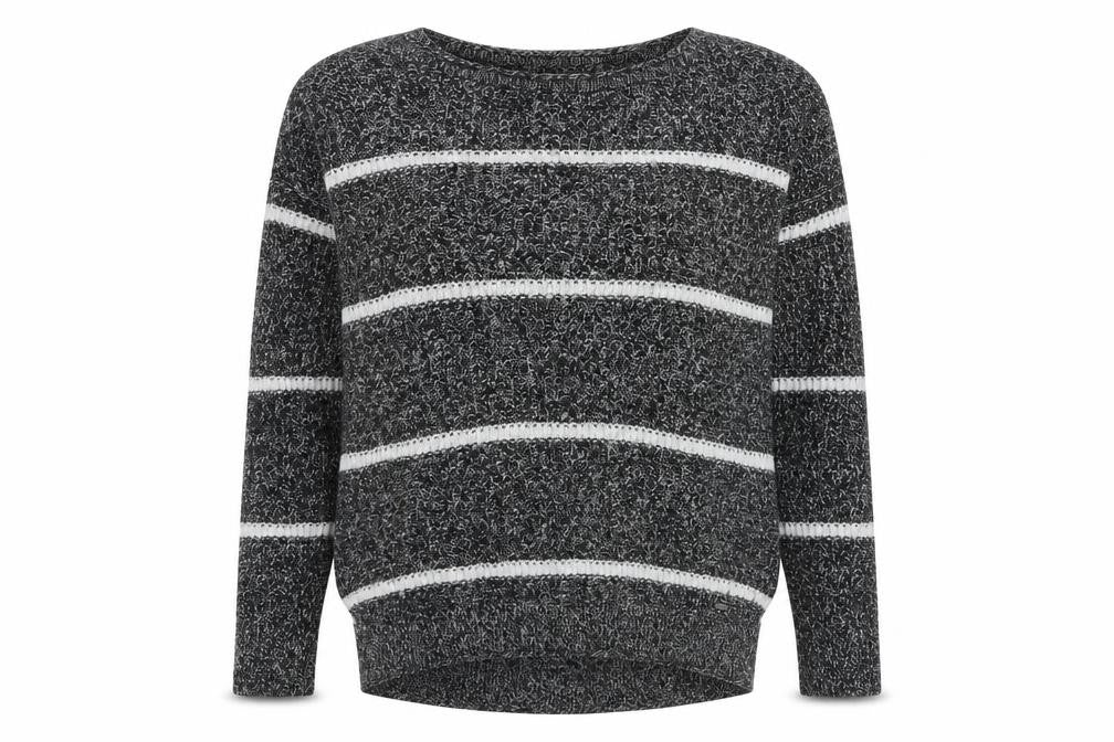 Hollister Womens Grey Striped Chunky-Knit Pullover Jumper Small
