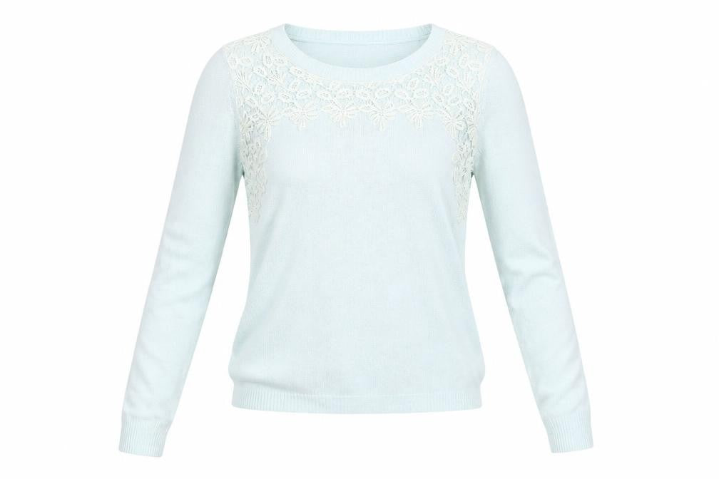 Marks & Spencer Womens Blue Crew Neck Embroidered Pullover Jumper Size 12