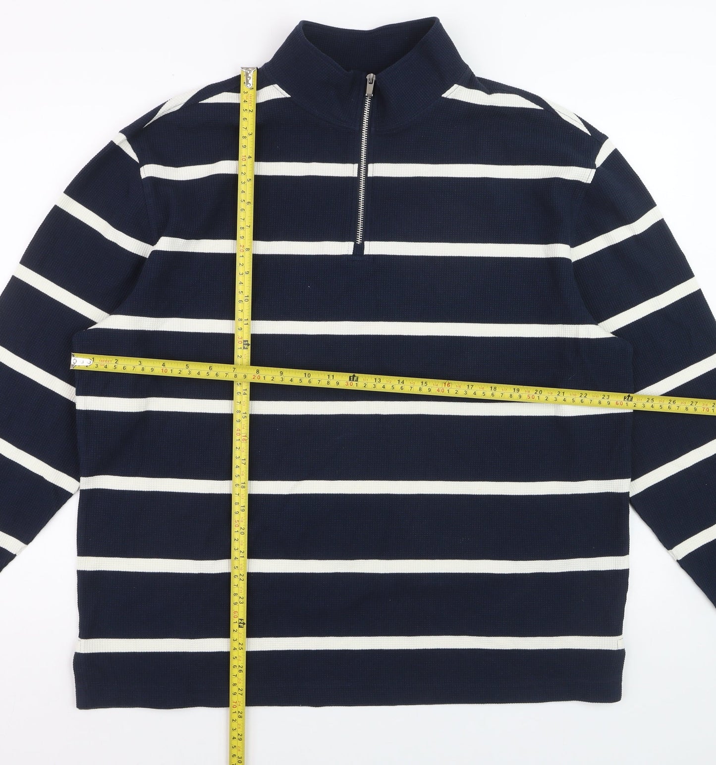 Marks and Spencer Men’s Blue Striped Half Zip Cotton Jumper Size L