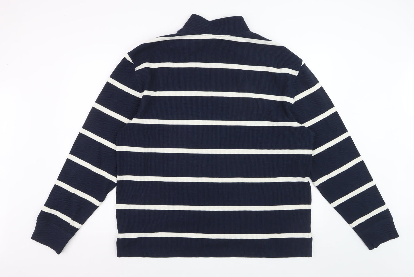 Marks and Spencer Men’s Blue Striped Half Zip Cotton Jumper Size L