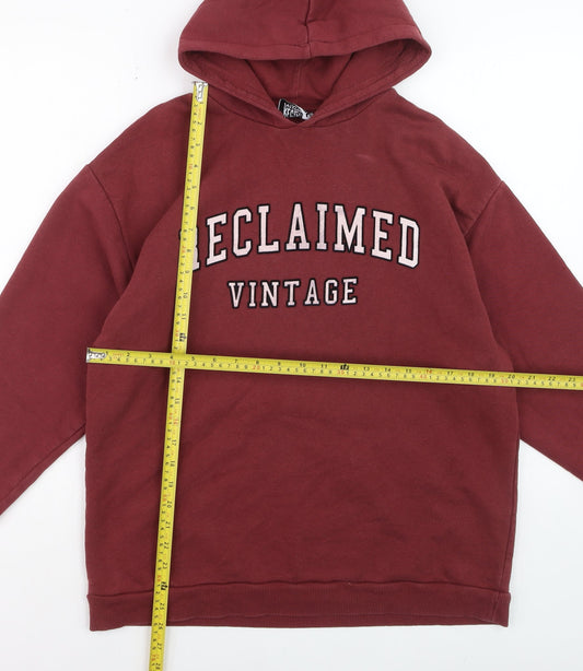 Reclaimed Vintage Women's Burgundy Pullover Hoodie UK 6 Cotton Blend