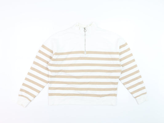 Marks and Spencer Women Ivory Beige Stripe Quarter Zip Sweatshirt Size 10