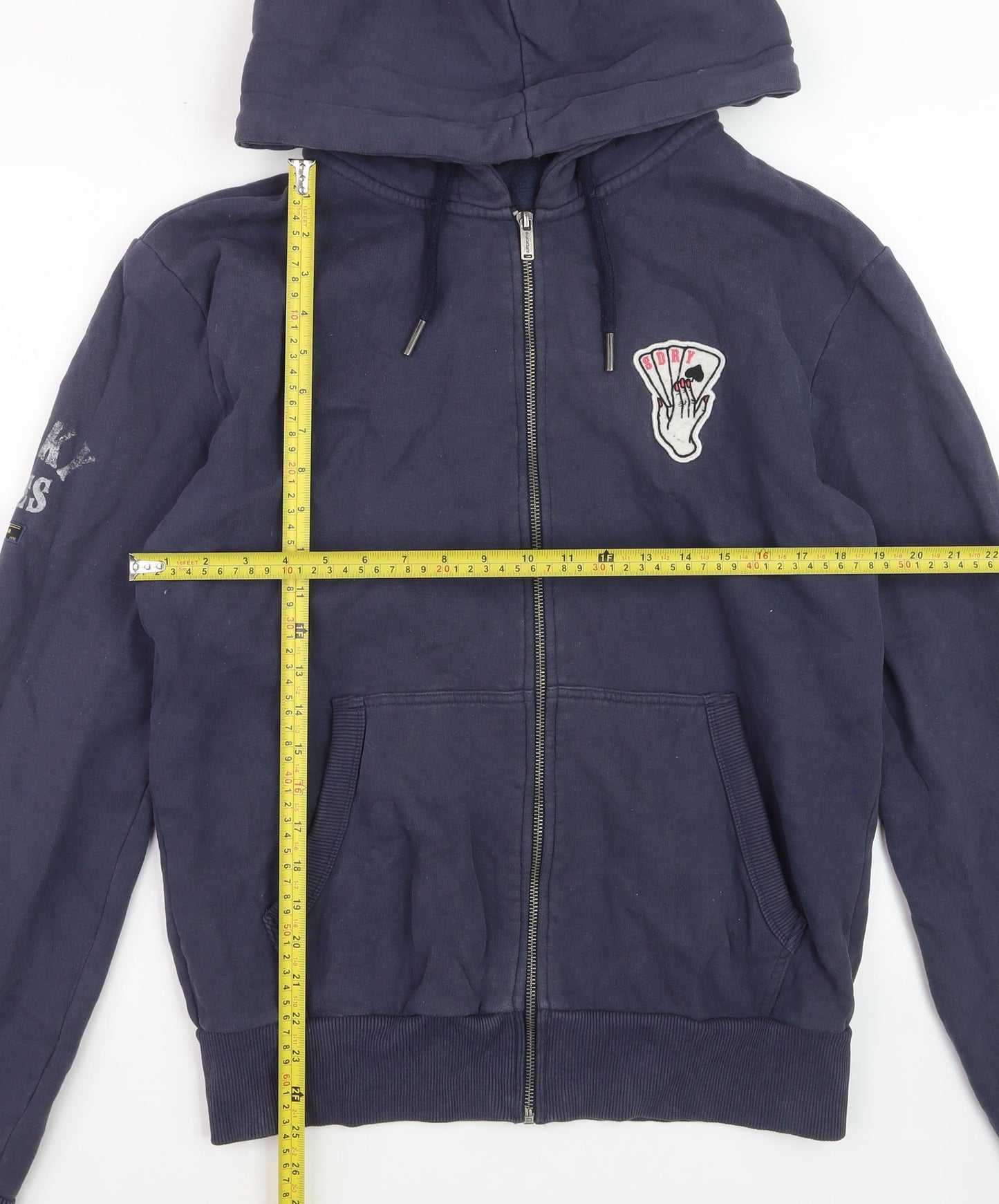 Superdry Womens Navy Blue Full Zip Hoodie Size L Cotton Blend