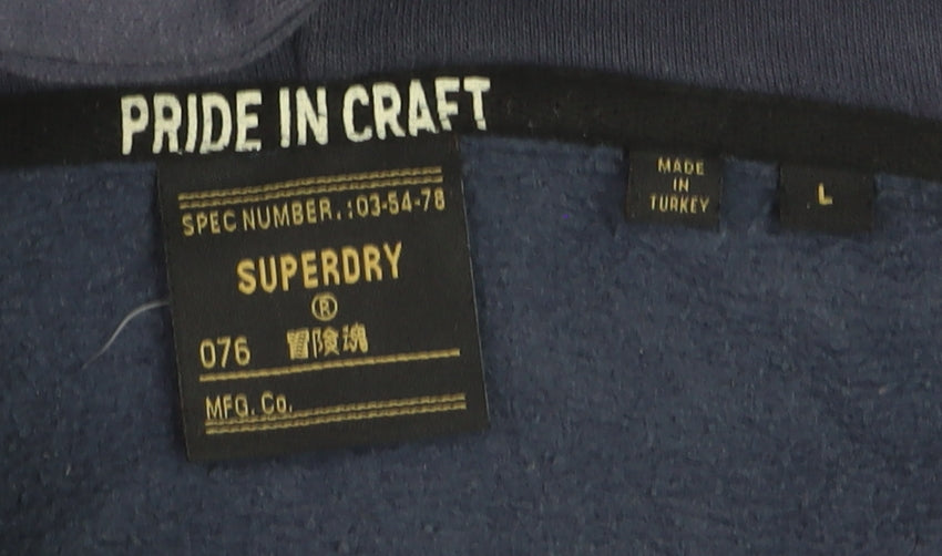 Superdry Womens Navy Blue Full Zip Hoodie Size L Cotton Blend