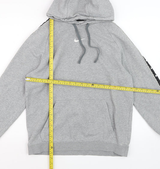 Nike Women Grey Hoodie Medium Pullover Sportswear Logo Tape Trim