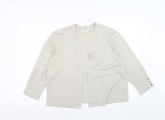 89th + Madison Women Beige Knit Cardigan Size L V-Neck Long Sleeve