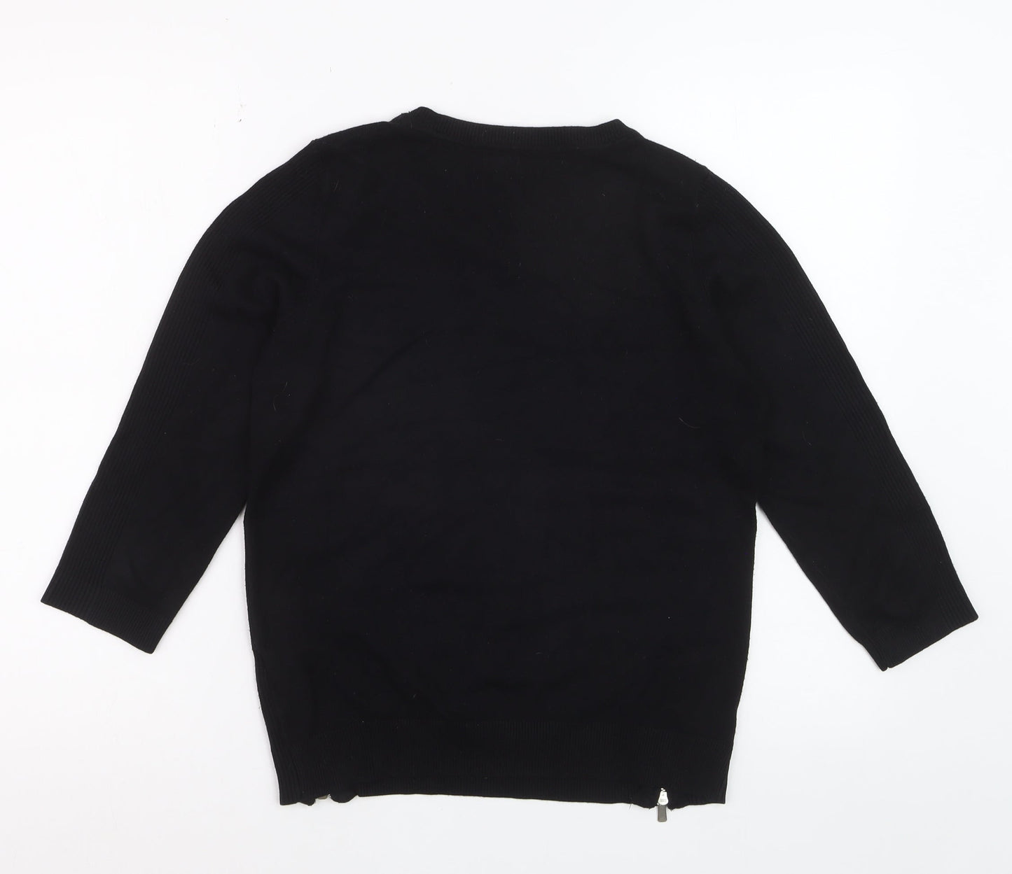 Red Herring Women Black Zip Hem Jumper Size 12 Classic Knit
