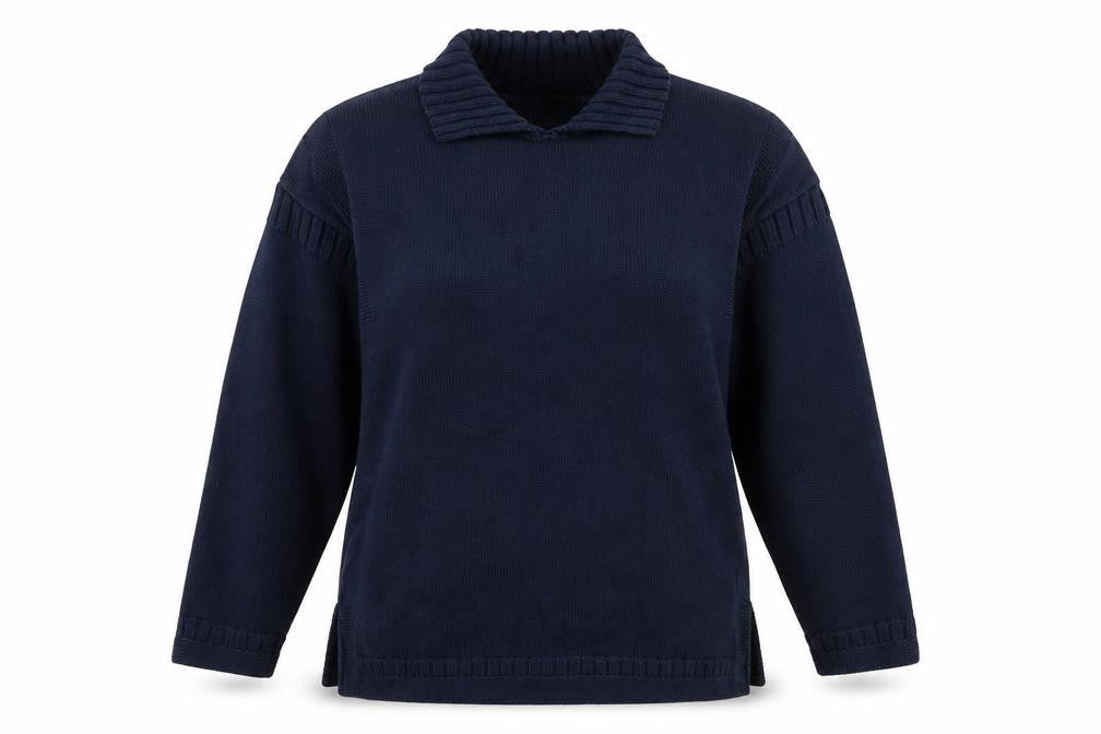 Laura Ashley Women's Blue Collared Cotton Pullover Jumper M