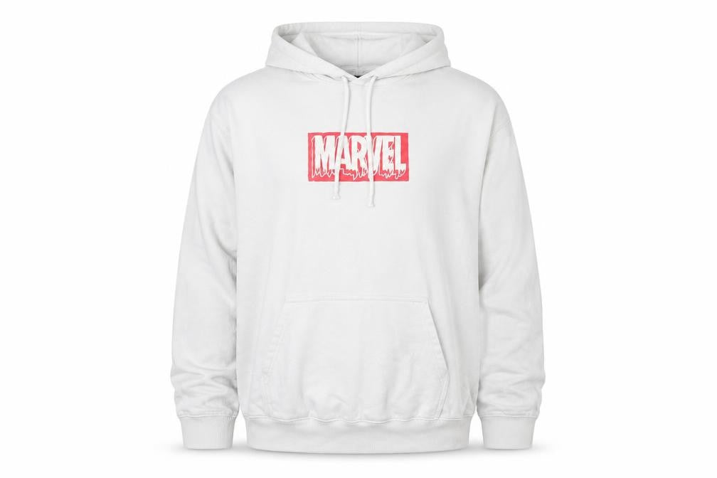 Marvel Men's White Pullover Hoodie M Graphic Logo Cotton Blend