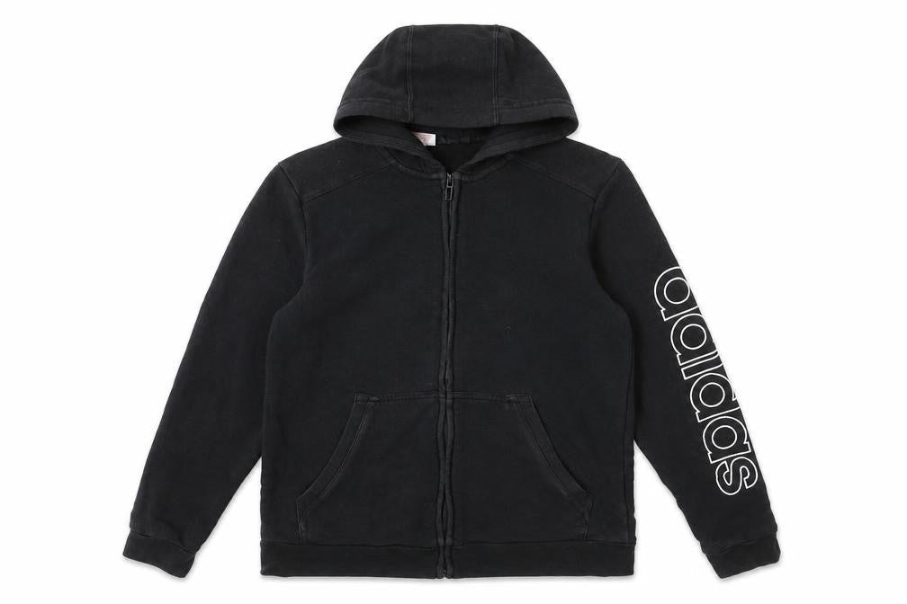 Adidas Boys Black Full Zip Hoodie Size M Cotton Blend Graphic Logo