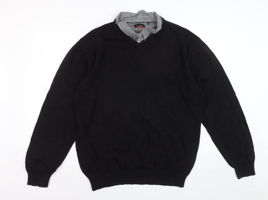 Pierre Cardin Men's Black 4XL V-Neck Cotton Pullover Jumper